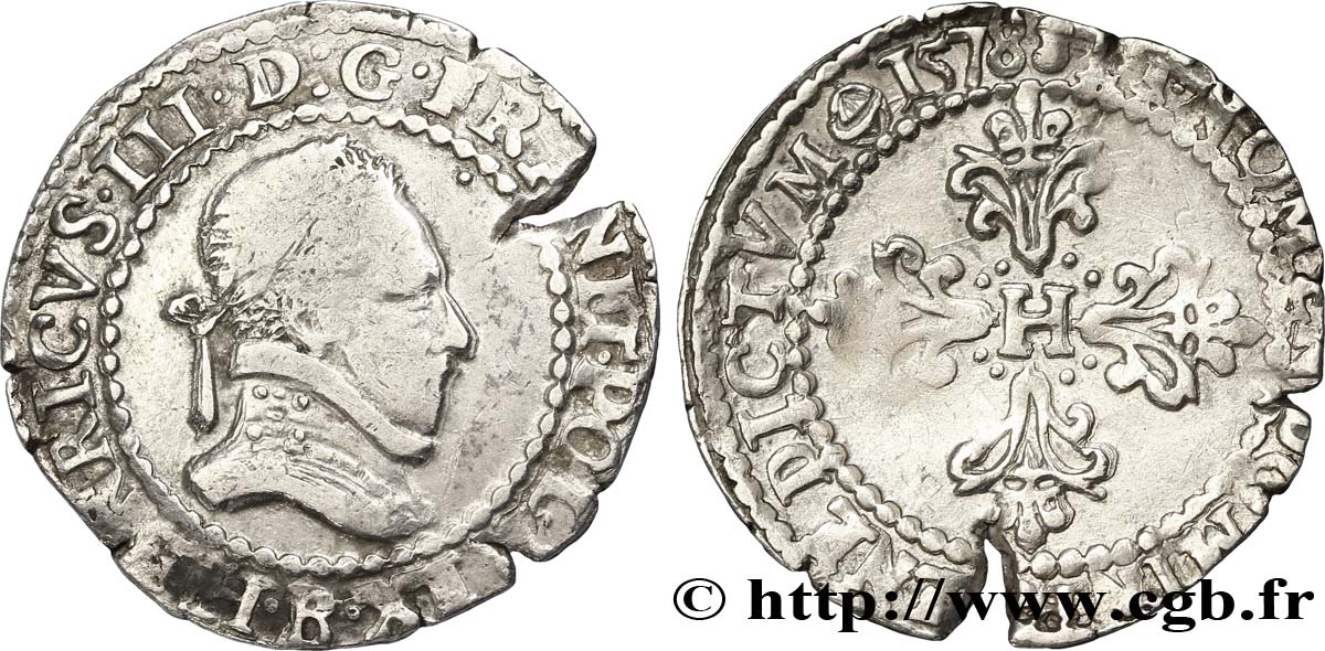 HENRI III Quart de franc au col plat 1578 Rouen TB+/TTB