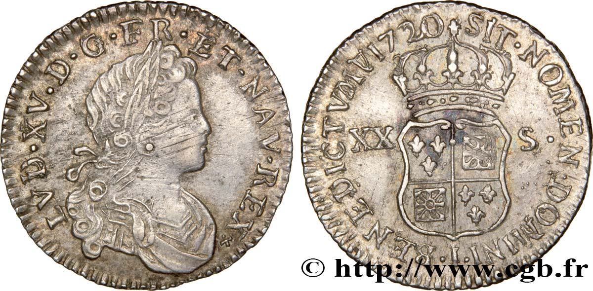 LOUIS XV  THE WELL-BELOVED  XX sols de Navarre 1720 Limoges BB/q.SPL