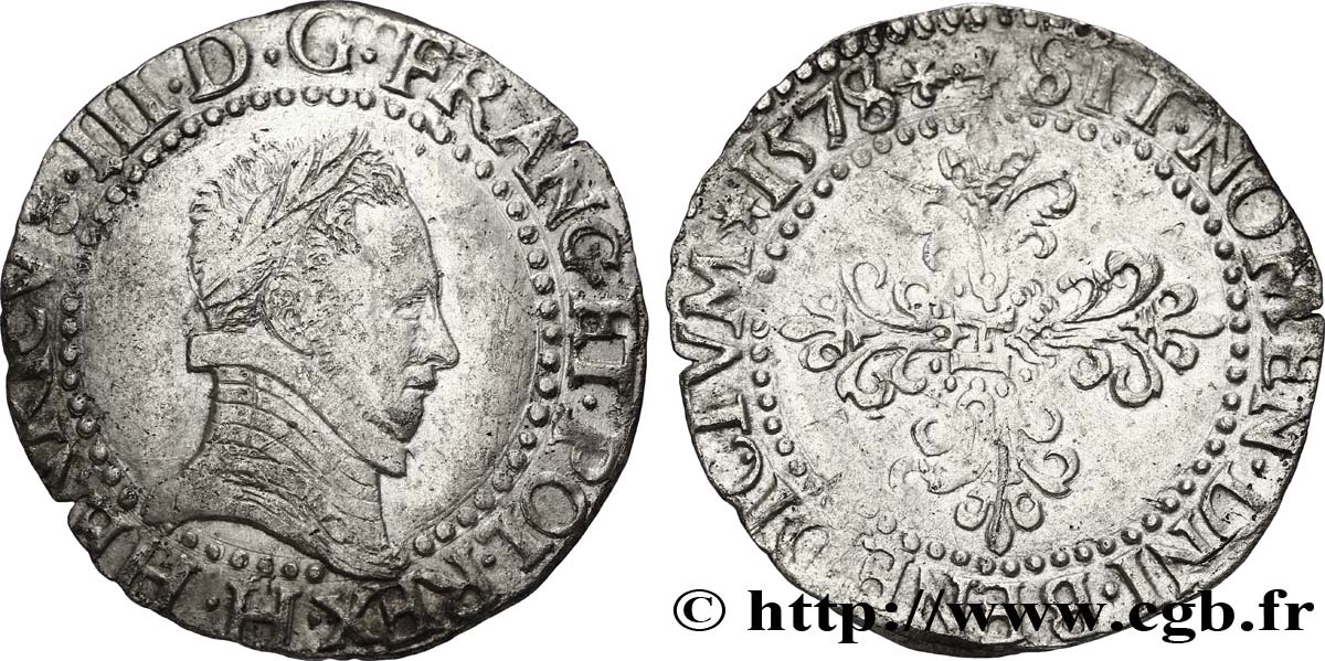 HENRI III Quart de franc au col plat 1578 La Rochelle TTB