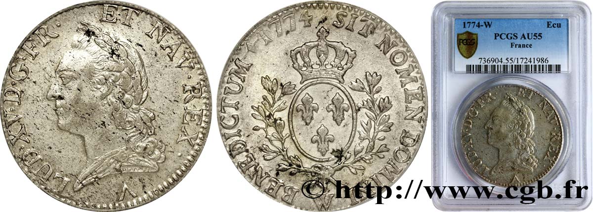 LOUIS XV DIT LE BIEN AIMÉ Écu aux branches d’olivier, buste lauré 1774 Lille TTB+/SUP