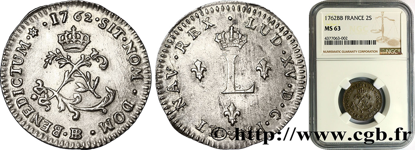 LOUIS XV DIT LE BIEN AIMÉ Double sol de billon 1762 Strasbourg SPL