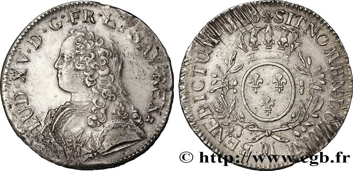 LOUIS XV THE WELL-BELOVED Écu aux branches d olivier, buste habillé 1726 Toulouse SS