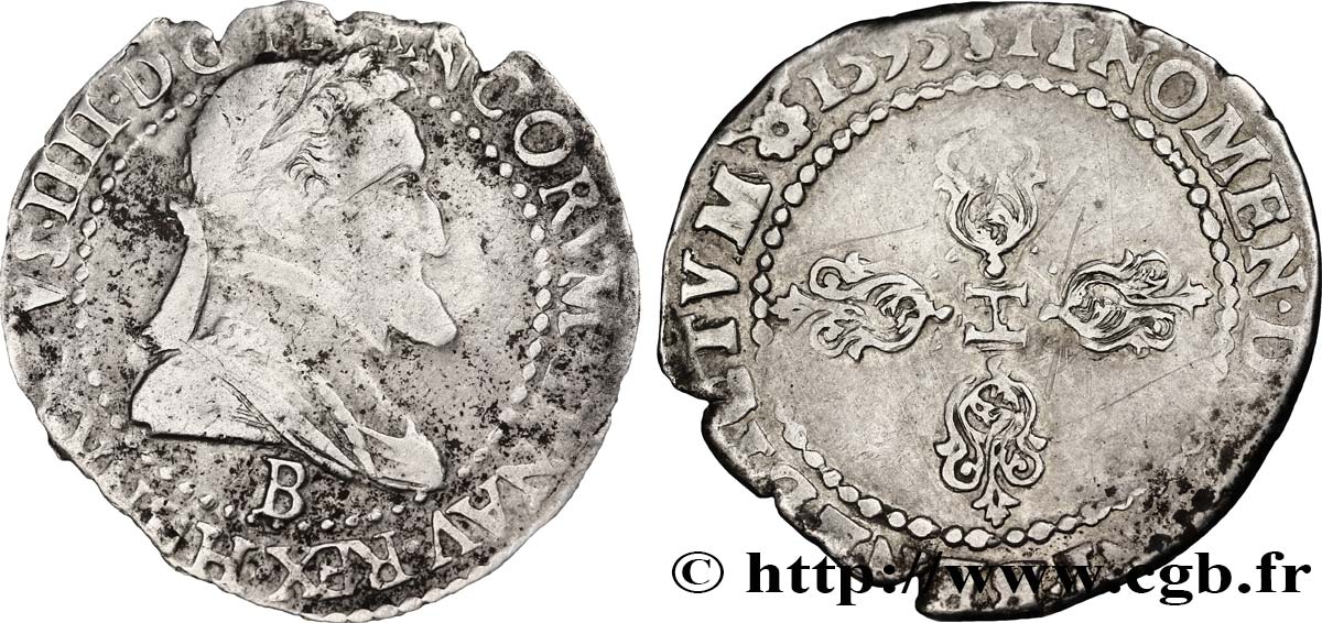 HENRI IV LE GRAND Demi-franc, type de Rouen 1595 Rouen TB+