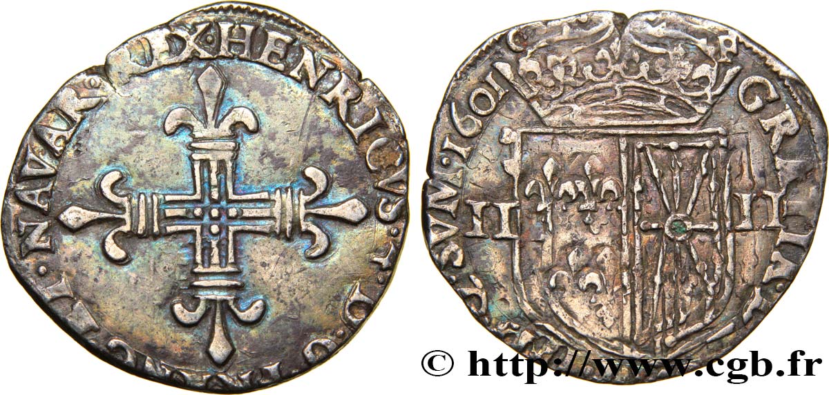 HENRY IV Quart d écu de Navarre 1601 Saint-Palais MBC/BC+
