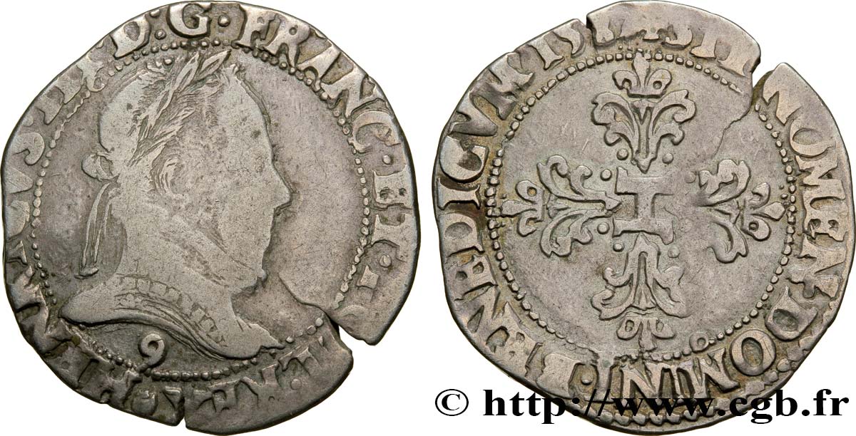 HENRI III Demi-franc au col plat 1587 Rennes TB+