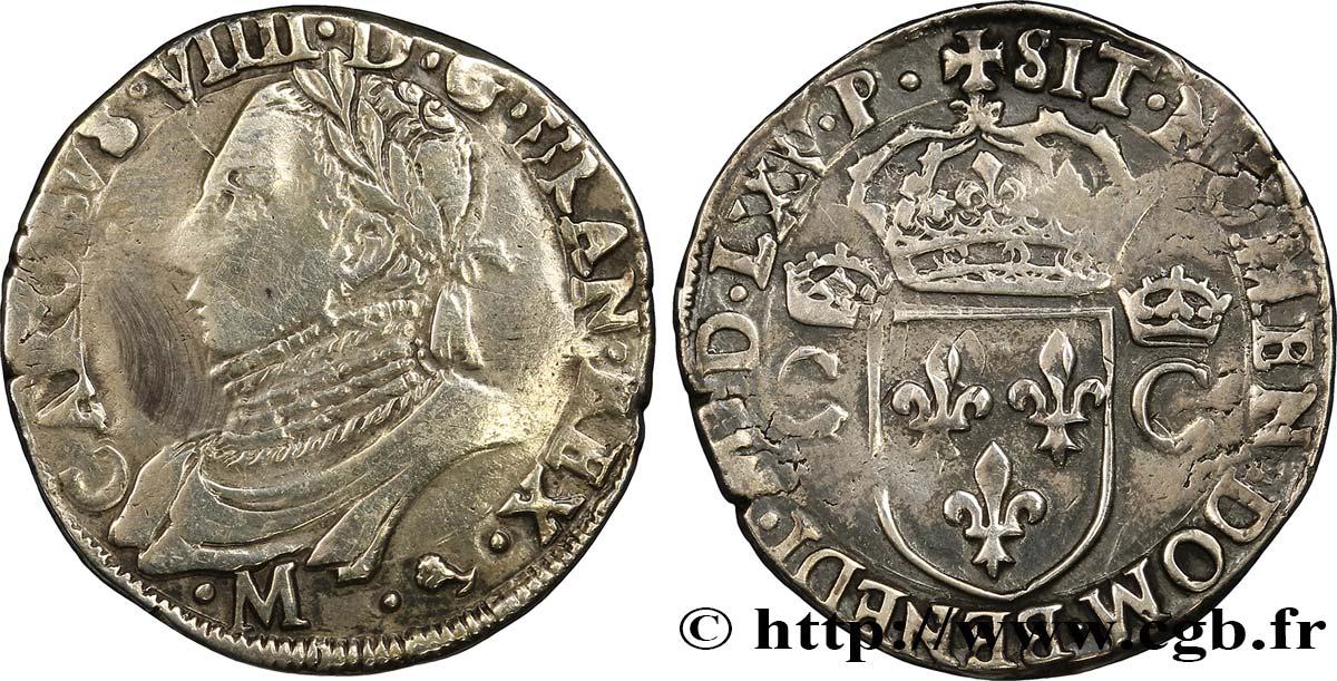 HENRY III. COINAGE AT THE NAME OF CHARLES IX Teston, 10e type 1575 (MDLXXV) Toulouse BC+