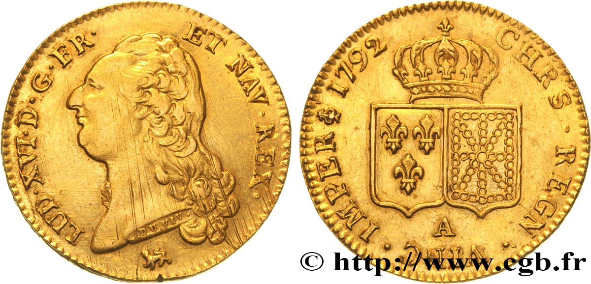 LOUIS XVI Double louis d’or aux écus accolés 1792 Paris AU/AU