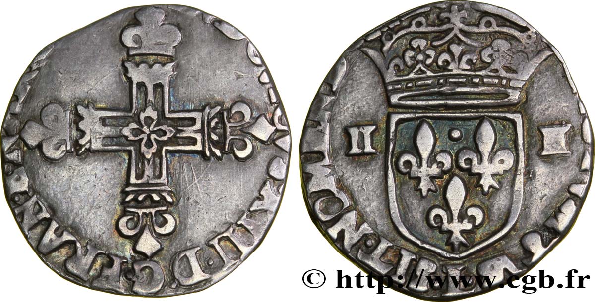 LOUIS XIII  Huitième d écu, à la croix fleurdelisée, titulature côté croix 1628 Bayonne S
