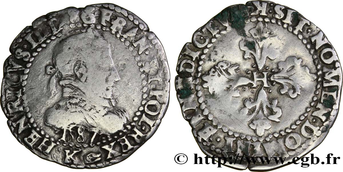 HENRY III Quart de franc au col plat 1587 Bordeaux fSS