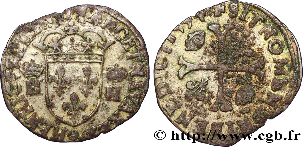 HENRY IV Douzain aux deux H couronnées, 3e type 1594 Clermont-Ferrand BC+