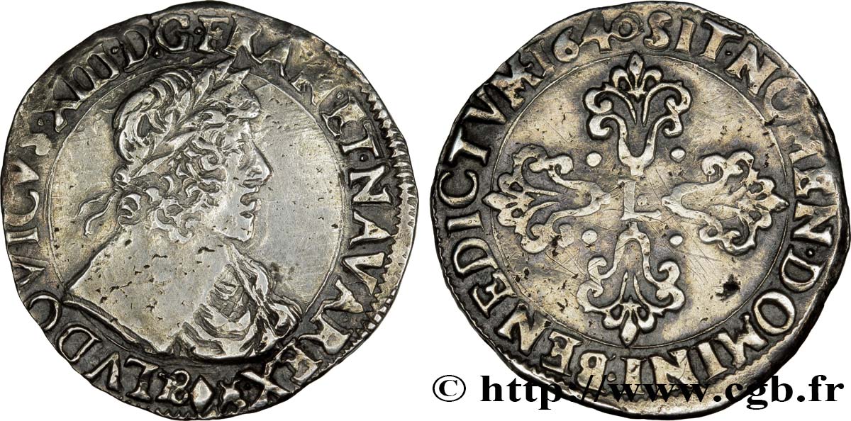 LOUIS XIII  Demi-franc buste lauré au grand col rabattu 1640 Aix-en-Provence XF/VF