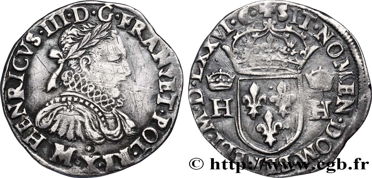 HENRI III Teston, 3e type, col fraisé 1576 Toulouse TTB