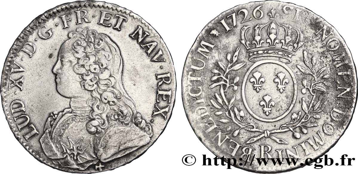 LOUIS XV DIT LE BIEN AIMÉ Écu aux branches d olivier, buste habillé 1726 Orléans TTB+/TTB