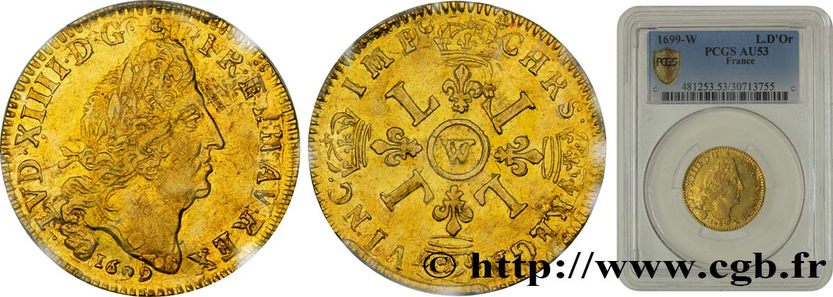 LOUIS XIV  THE SUN KING  Louis d or aux quatre L 1699 Lille q.SPL