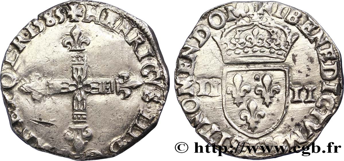HENRI III Quart d écu, croix de face 1585 Bayonne TTB