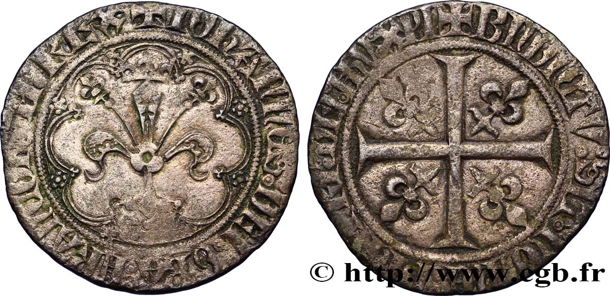 JEAN II LE BON Gros à la fleur de lis dit patte d oie 22/01/1358 TTB