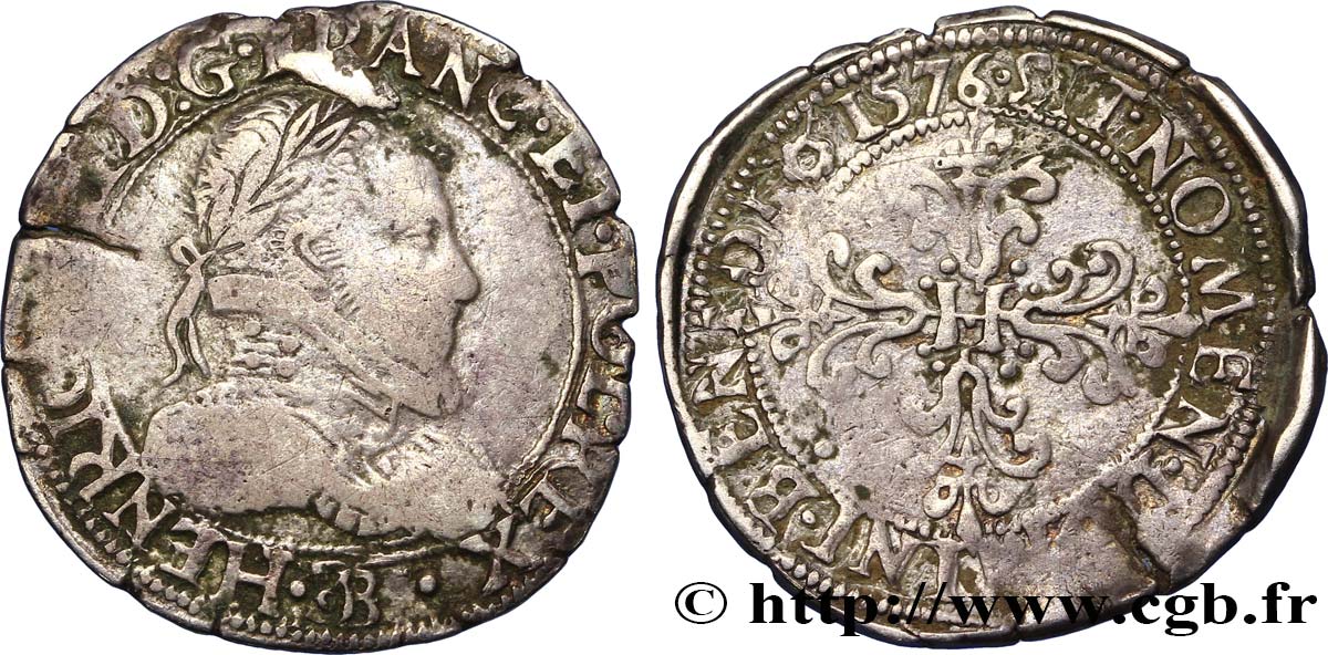 HENRY III Demi-franc au col plat 1576 Rouen VF