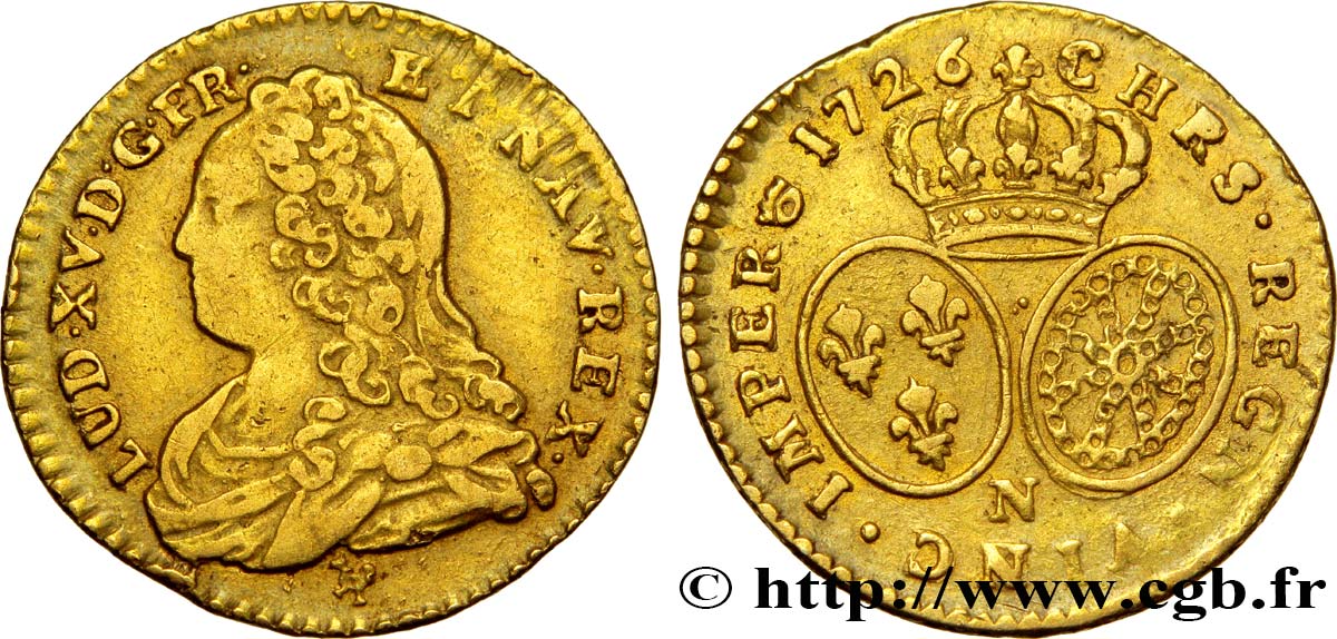 LOUIS XV DIT LE BIEN AIMÉ Demi-louis d or aux écus ovales, buste habillé 1726 Montpellier TTB