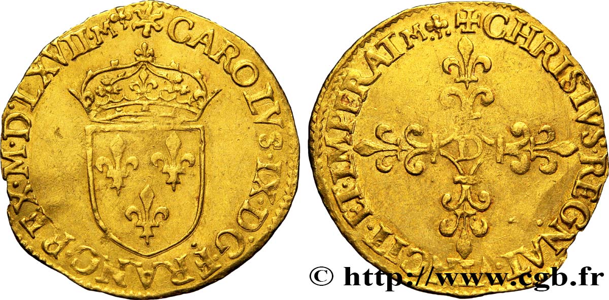 CHARLES IX Écu d or au soleil, 1er type 1567 Lyon TTB