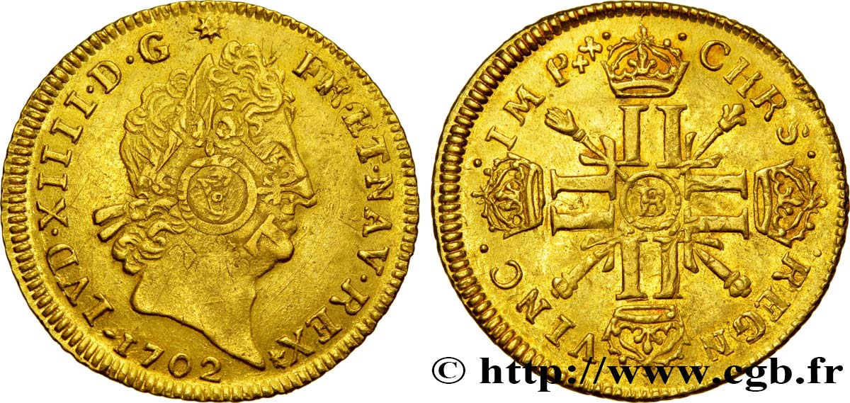 LOUIS XIV  THE SUN KING  Louis d’or aux huit L et aux insignes 1702 Rouen fST