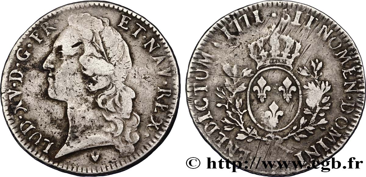 LOUIS XV DIT LE BIEN AIMÉ Écu aux branches d’olivier, tête ceinte d’un bandeau 1771 Aix-en-Provence TB