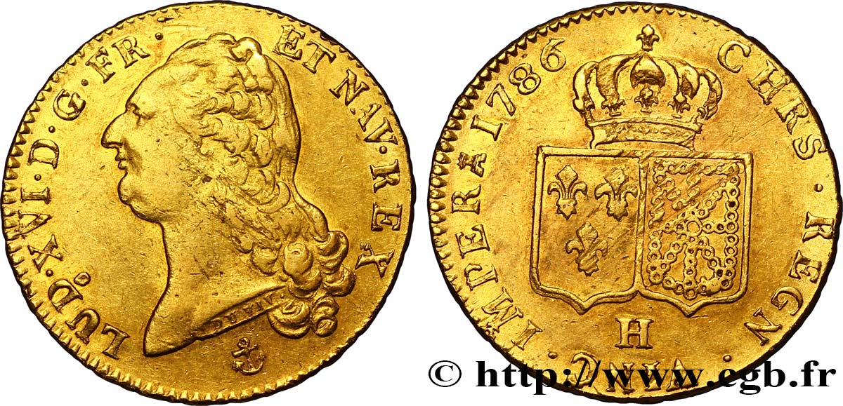 LOUIS XVI Double louis d’or aux écus accolés 1786 La Rochelle TTB+/TTB