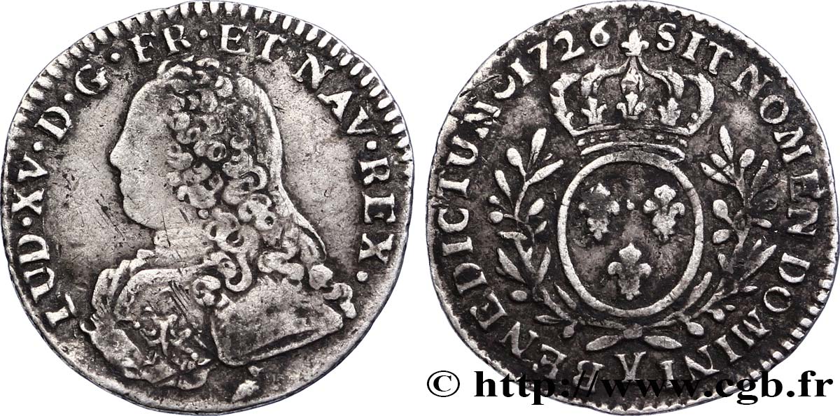 LOUIS XV DIT LE BIEN AIMÉ Dixième d’écu aux branches d’olivier, buste habillé 1726 Bourges TB/TB+