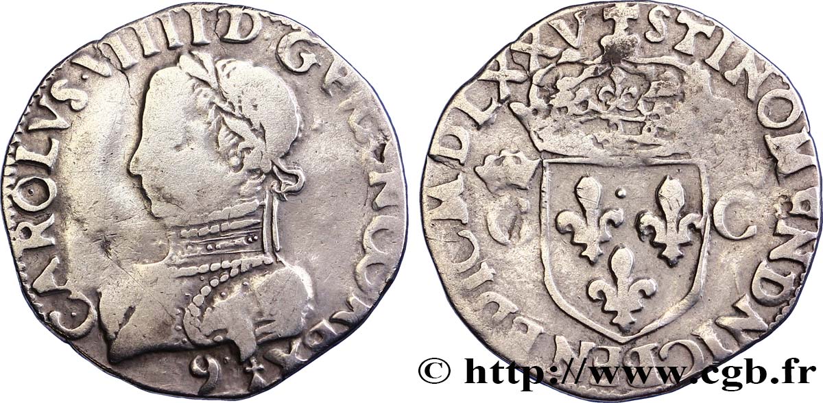 HENRY III. COINAGE AT THE NAME OF CHARLES IX Demi-teston, 2e type, avec légende fautée 1575 (MDLXXV) Rennes fSS