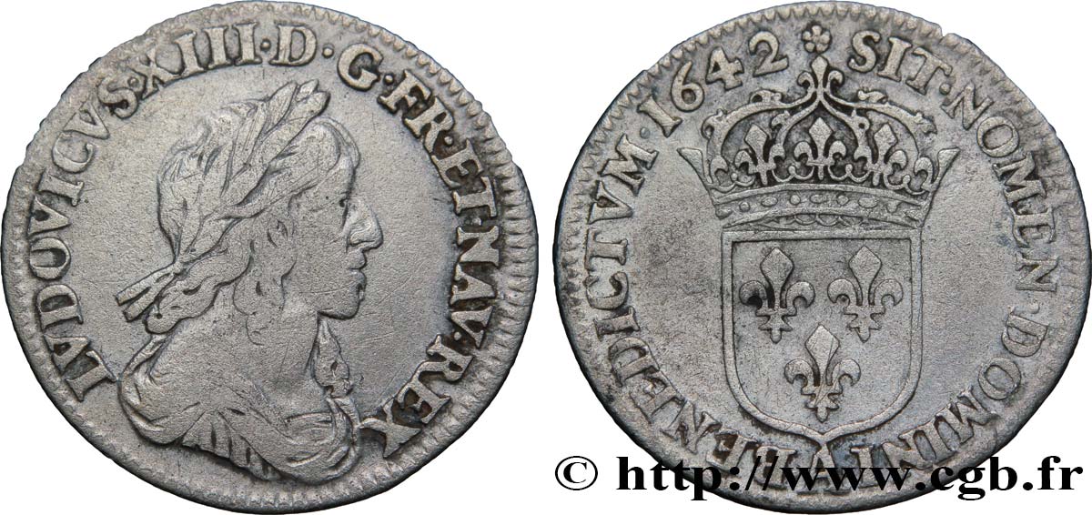 LOUIS XIII LE JUSTE Douzième d écu, buste drapé et cuirassé (2e buste de Jean Warin) 1642 Paris, Monnaie de Matignon TB