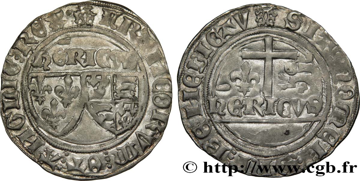 HENRY VI DE LANCASTRE - ROI DE FRANCE (1422-1453) - ROI D ANGLETERRE (1422-1461) et (1470-1471) Blanc aux écus 23/11/1423 Le Mans TTB+