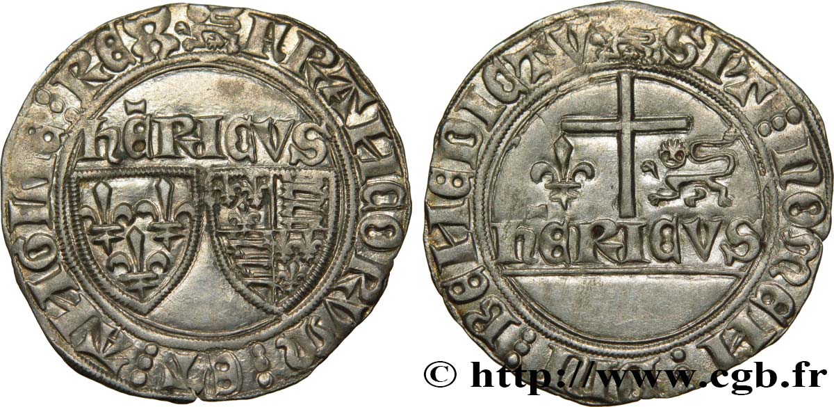 HENRY VI DE LANCASTRE - ROI DE FRANCE (1422-1453) - ROI D ANGLETERRE (1422-1461) et (1470-1471) Blanc aux écus 23/11/1422 Rouen SUP/TTB+