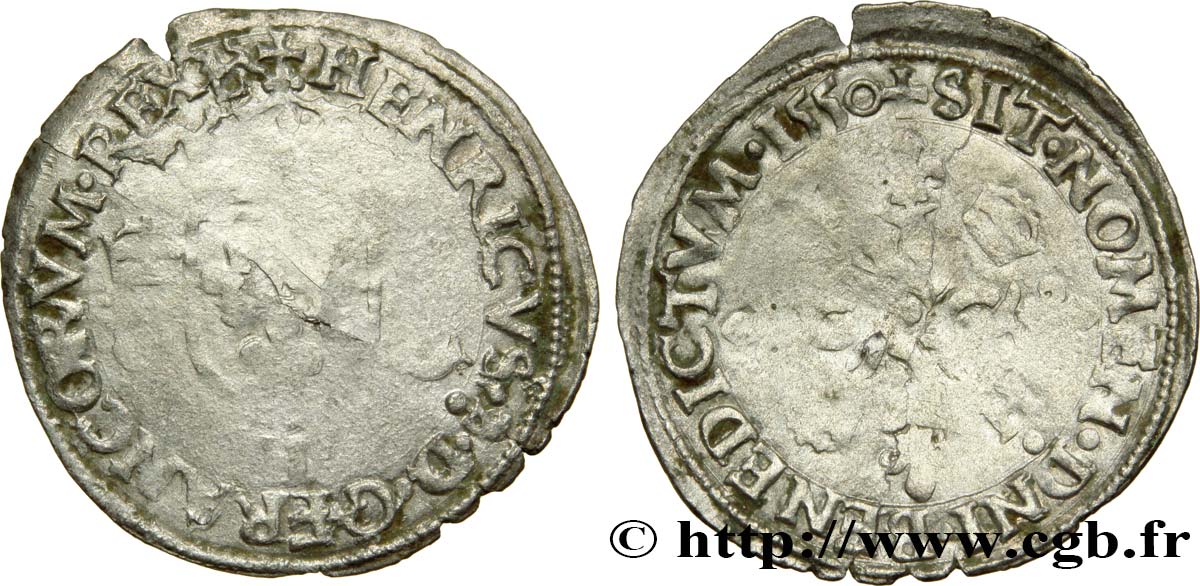 HENRI II Douzain aux croissants 1550 La Rochelle TB/TB+