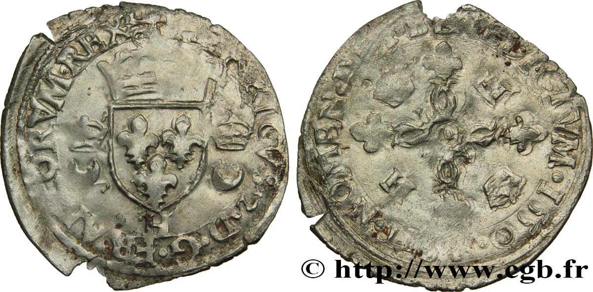 HENRI II Douzain aux croissants 1550 La Rochelle TB+