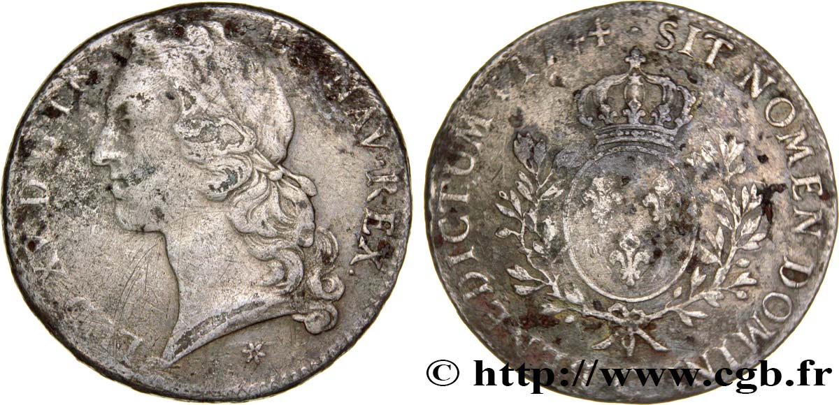 LOUIS XV DIT LE BIEN AIMÉ Écu aux branches d’olivier, tête ceinte d’un bandeau 1744 Caen B+