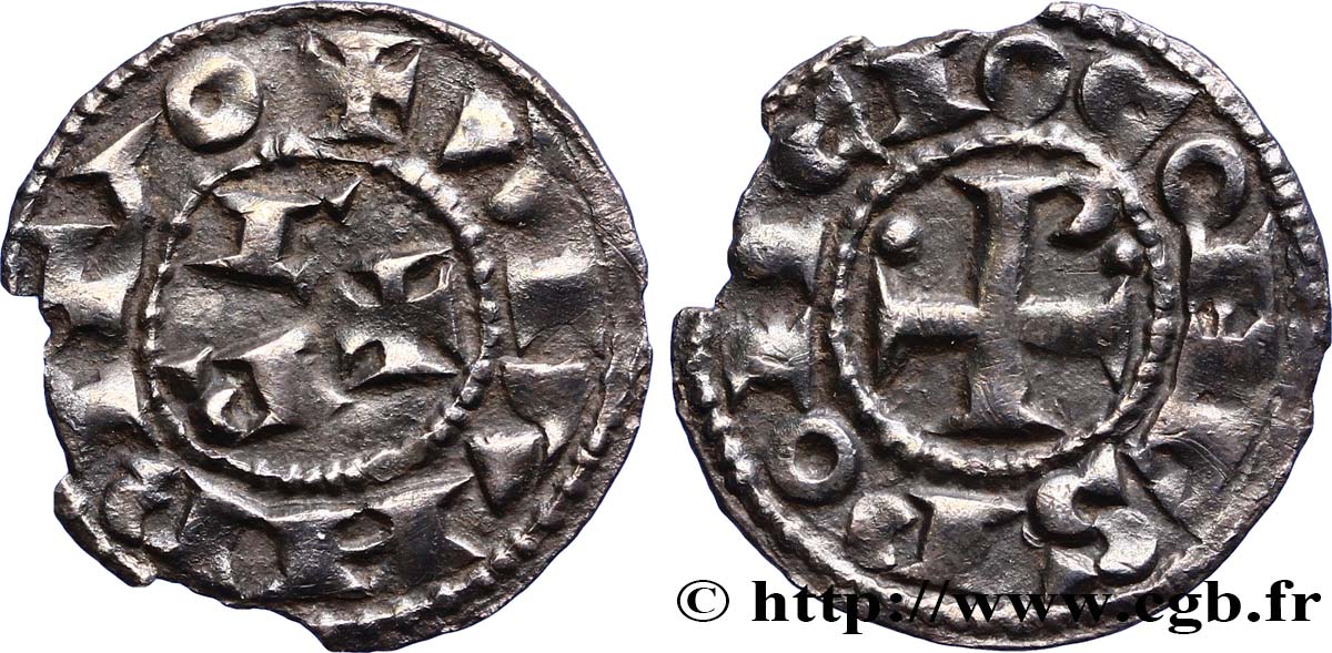 LANGUEDOC - COUNTY OF TOULOUSE - PONS Coinage as a relative of Henry I of France Denier c. 987-996 Toulouse AU