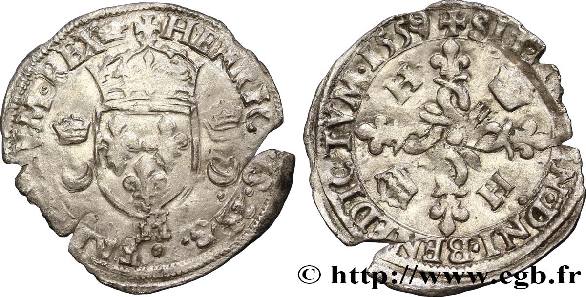 HENRI II Douzain aux croissants 1559 La Rochelle TB+