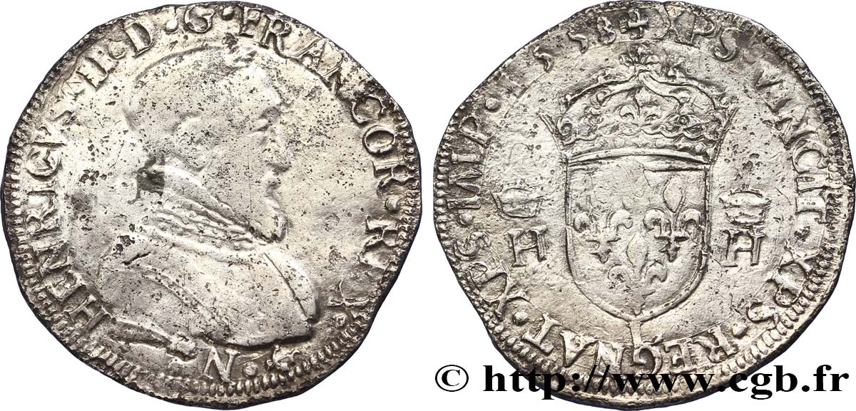 HENRI II Teston à la tête nue, 1er type 1558 Bayonne TB+