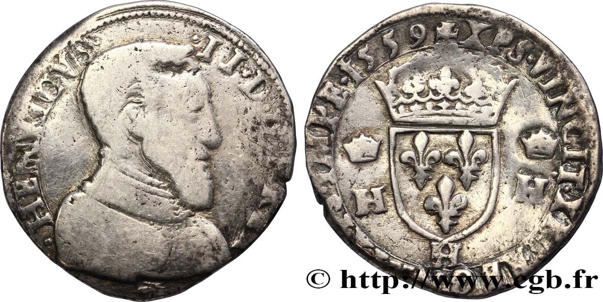 FRANCIS II. COINAGE IN THE NAME OF HENRY II Teston à la tête nue, 1er type 1559 La Rochelle VF/VF
