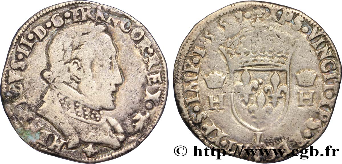 FRANCIS II. COINAGE IN THE NAME OF HENRY II Teston au buste lauré, 2e type 1559 Bayonne VF