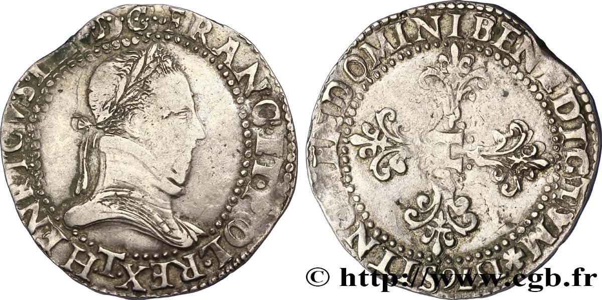 HENRI III Franc au col plat 1576 Nantes TB+
