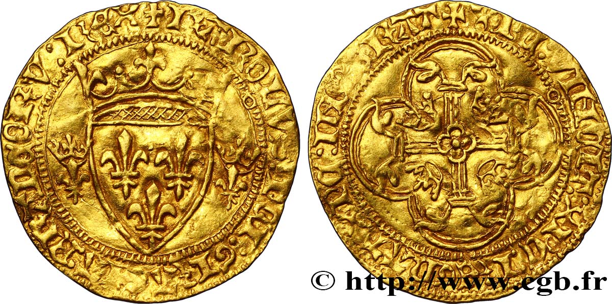 CHARLES VII  THE WELL SERVED  Écu d or à la couronne ou écu neuf 28/01/1436 Toulouse MBC/BC+