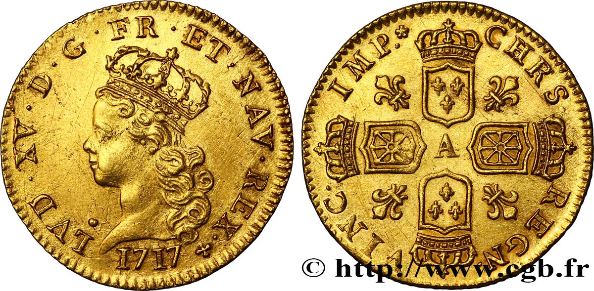 LOUIS XV  THE WELL-BELOVED  Demi-louis d’or aux quatre écus couronnés 1717 Paris AU