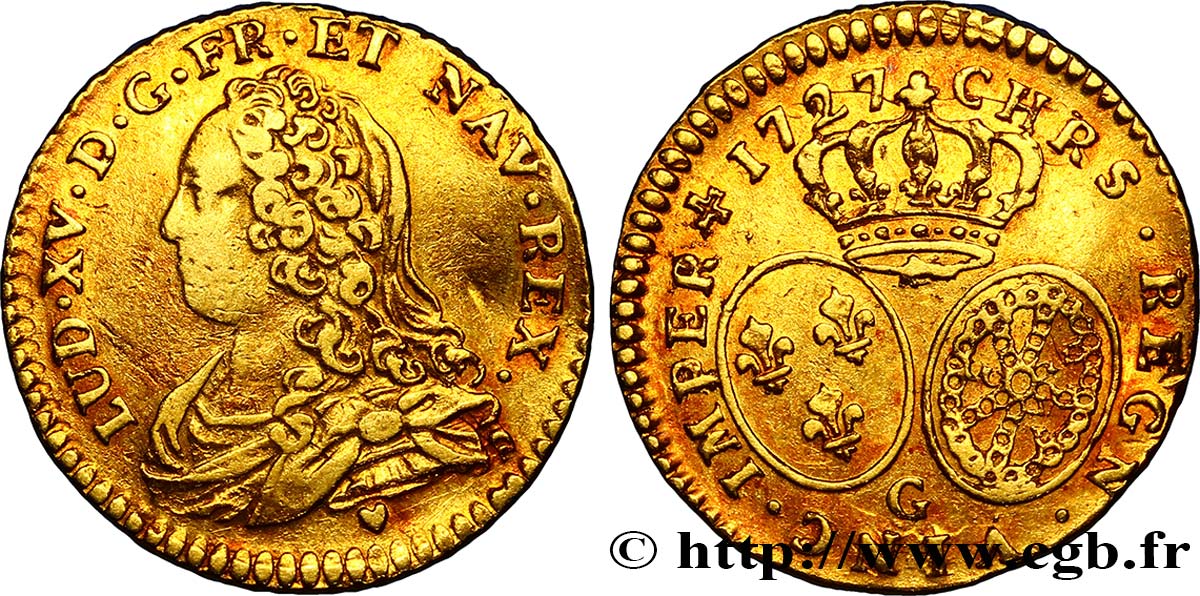 LOUIS XV DIT LE BIEN AIMÉ Demi-louis d or aux écus ovales, buste habillé 1727 Poitiers TTB