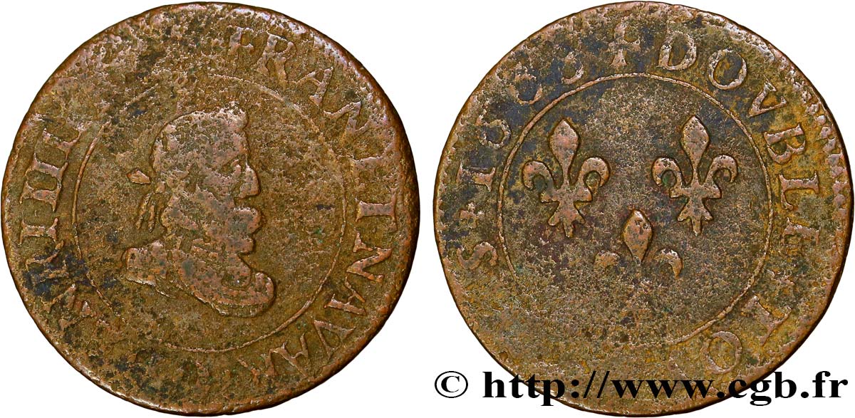 HENRY IV Double tournois, 1er type 1608 Lyon q.MB