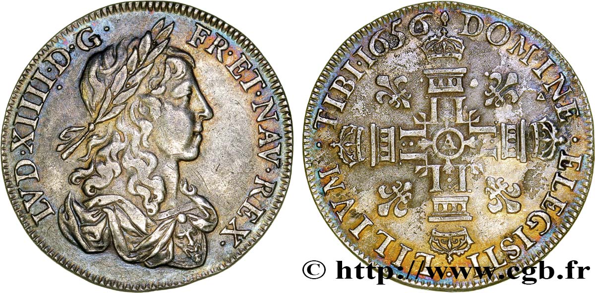 LOUIS XIV  THE SUN KING  Lis d’argent 1656 Paris MBC+