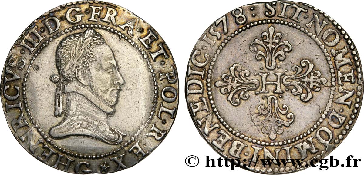 HENRY III Franc au col plat 1578 Poitiers AU/AU