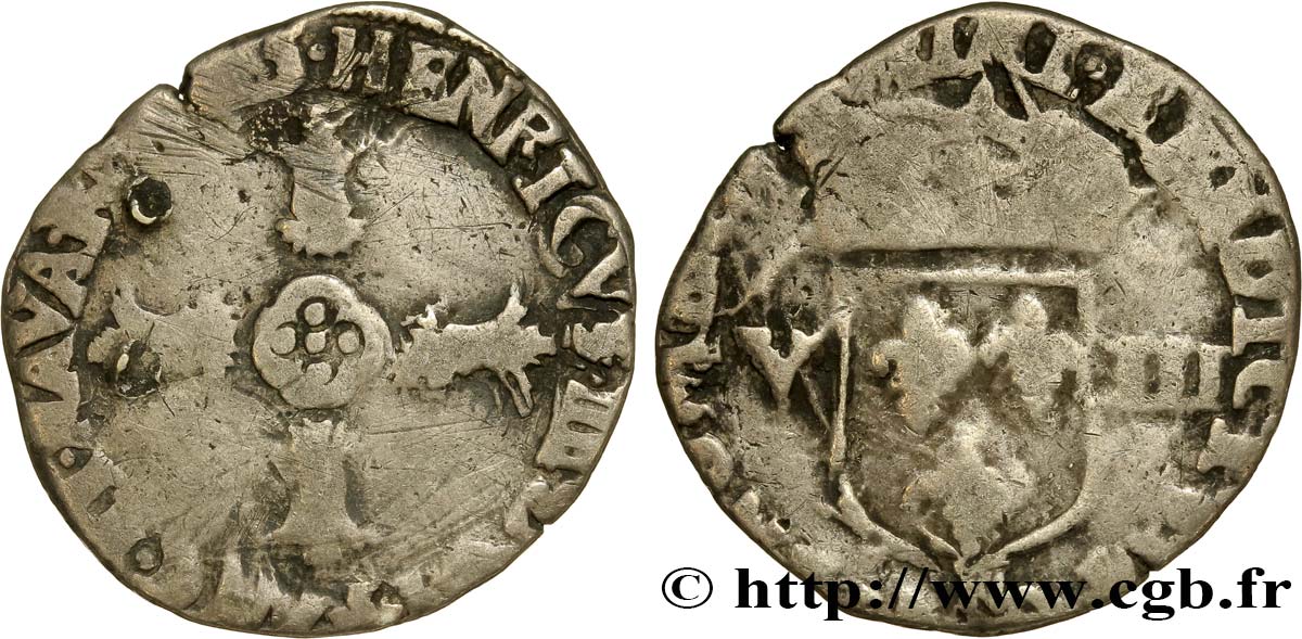 HENRI IV LE GRAND Huitième d écu, croix feuillue de face 1605 Montpellier B