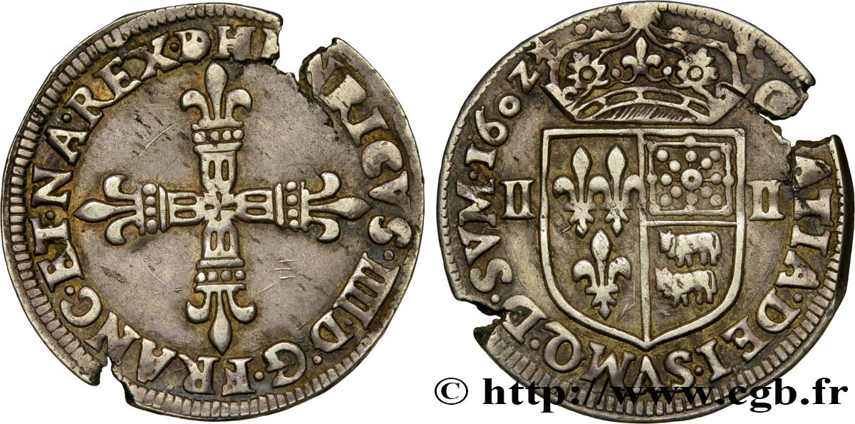 HENRY IV Quart d écu de Béarn 1602 Pau XF