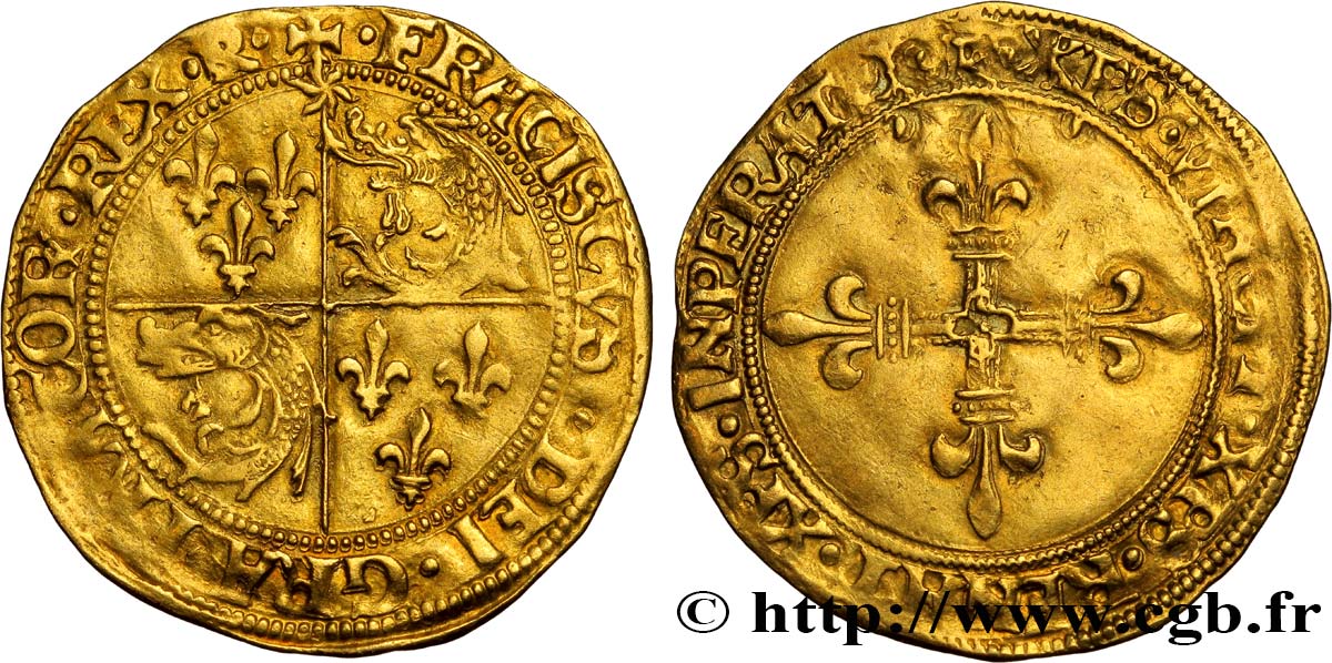 FRANCIS I Écu d or au soleil du Dauphiné, 1er type n.d. Romans AU