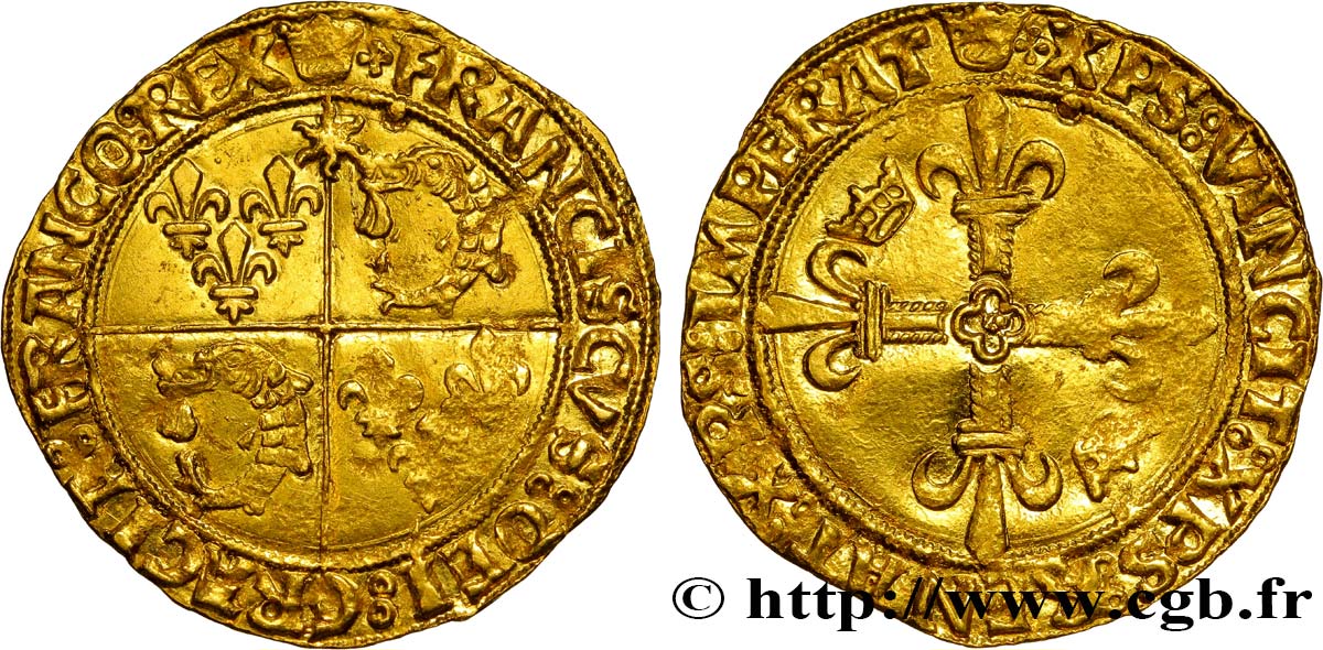 FRANCIS I Écu d or au soleil du Dauphiné, 4e type 21/07/1519 Crémieu AU